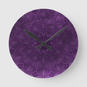Elegant Purple Lilac Mandala Round Clock