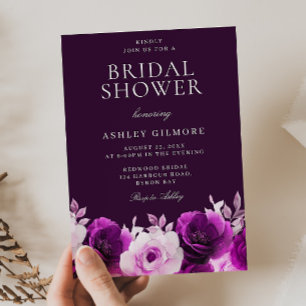 Elegant Purple Lilac Violet Roses Bridal Shower Invitation