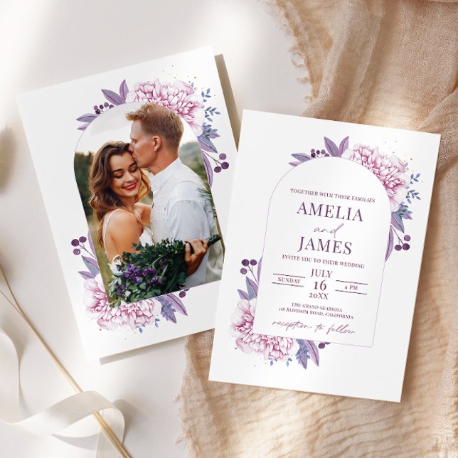 Elegant Purple Lilac Watercolor Photo Arch Invitation (Creator Uploaded)