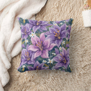 Elegant Purple Lily Floral Oil Painting Cushion