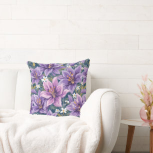 Elegant Purple Lily Floral Oil Painting Cushion