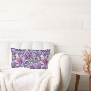 Elegant Purple Lily Floral Oil Painting Lumbar Cushion