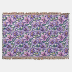 Elegant Purple Lily Floral Oil Painting Throw Blanket