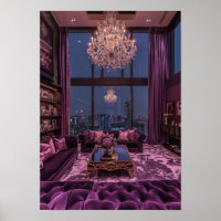 Elegant Purple Living Room Grand Chandelier Poster
