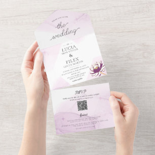 Elegant Purple Lotus Mini Floral Wedding All In One Invitation