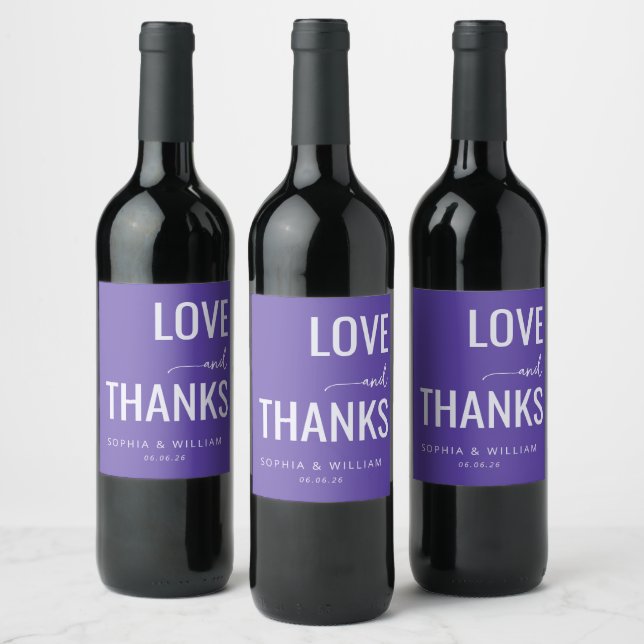 Elegant Purple Love Thanks Wine Label (Bottles)