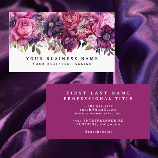 Elegant Purple Magenta Flowers Business Cards (Creator Uploaded)