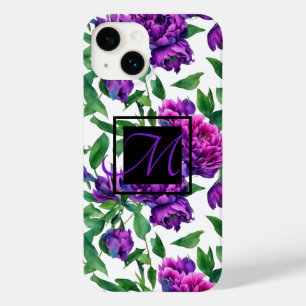 Elegant purple magenta pink watercolor peonies Case-Mate iPhone 14 case