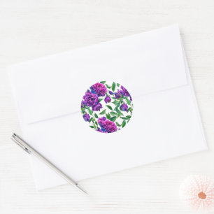 Elegant purple magenta watercolor florals flowers  classic round sticker
