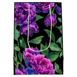 Elegant purple magenta watercolor florals flowers medium gift bag