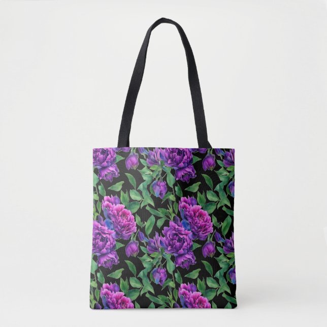 Elegant purple magenta watercolor florals flowers  tote bag (Front)