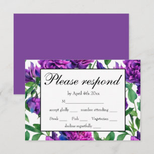 Elegant purple magenta watercolor florals rsvp card