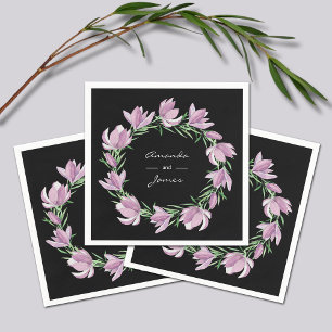 Elegant Purple Magnolia Floral Watercolor Napkin