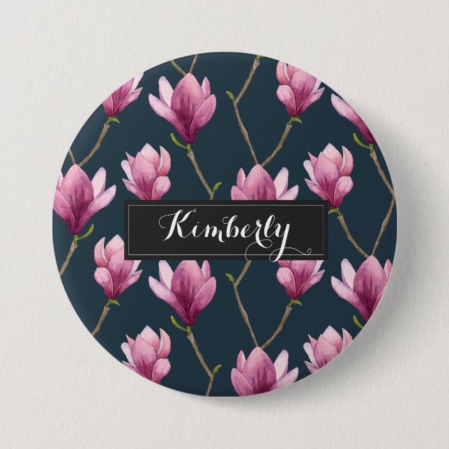Elegant Purple Magnolia Pattern Custom 7.5 Cm Round Badge (Front)
