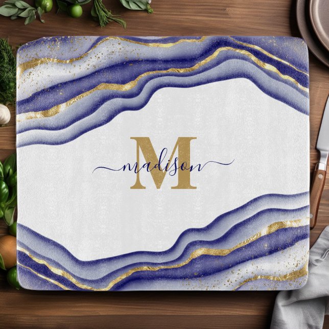 Elegant Purple Marble Agate Monogrammed Cutting Board (Creator Uploaded)