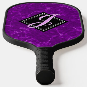 Elegant Purple Marble Black Diamond Monogram Pickleball Paddle