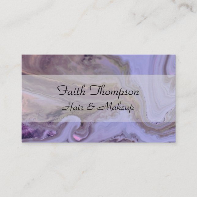 Elegant Purple Marble Hair Stylist Business Card (Front)