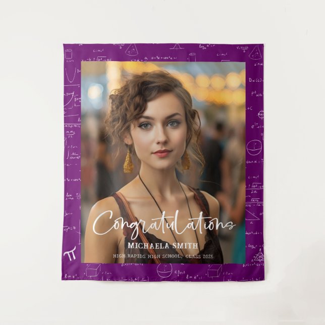 Elegant Purple Math Congratulations Photo Graduate Tapestry (Front)