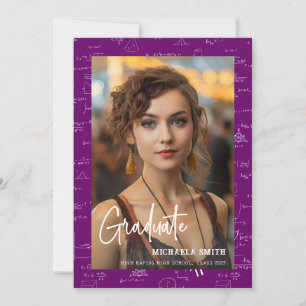 Elegant Purple Math Handwritten Photo Graduation  Announcement