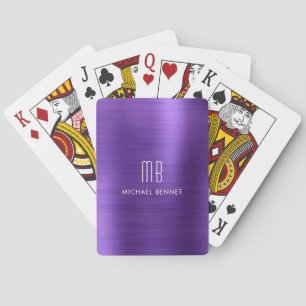 Elegant Purple Metallic Monogram Name Playing Cards