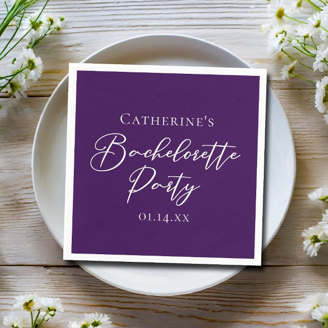 Elegant Purple Minimalist Bachelorette Party Napkin (Creator Uploaded)