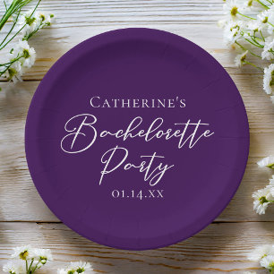 Elegant Purple Minimalist Bachelorette Party Paper Plate