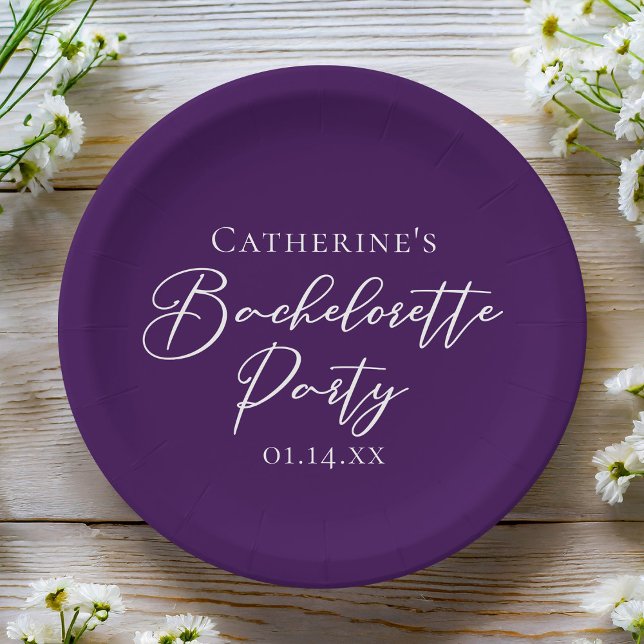 Elegant Purple Minimalist Bachelorette Party Paper Plate (Creator Uploaded)