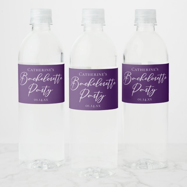 Elegant Purple Minimalist Bachelorette Party Water Bottle Label (Bottles)