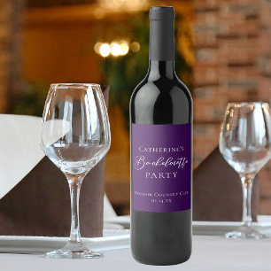 Elegant Purple Minimalist Bachelorette Party Wine Label