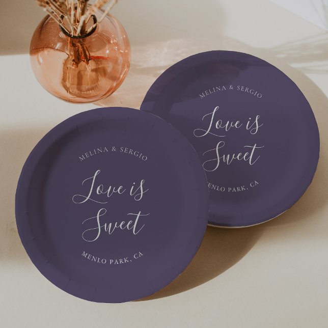 Elegant Purple Minimalist Calligraphy Wedding  Paper Plate (Creator Uploaded)