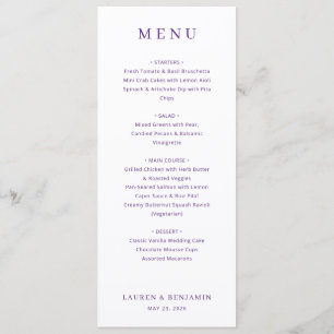 Elegant Purple Minimalist Wedding Menu