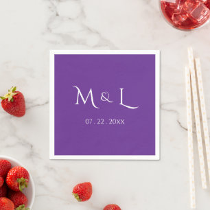 Elegant Purple Monogram & Date Wedding Napkin