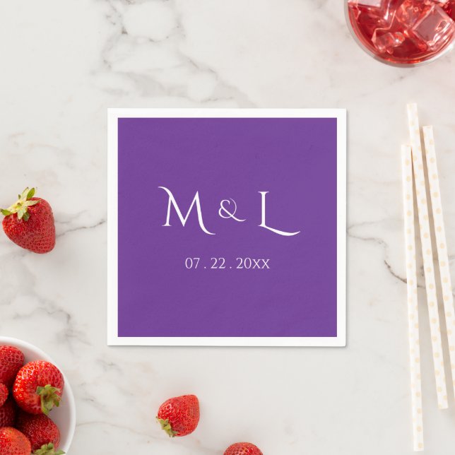 Elegant Purple Monogram & Date Wedding  Napkin (Insitu)