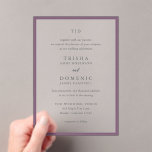 Elegant Purple Monogram Modern Wedding Acrylic Invitations<br><div class="desc">Modern wedding invitations featuring a clean design with serif and script fonts.</div>