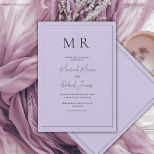 Elegant Purple Monogram Modern Wedding Invitation