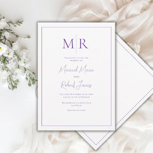 Elegant Purple Monogram Modern Wedding Invitation