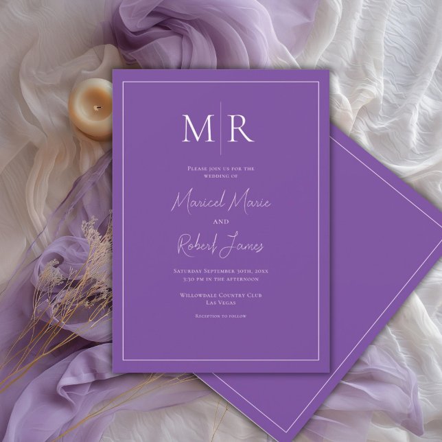 Elegant Purple Monogram Modern Wedding Invitation (Creator Uploaded)