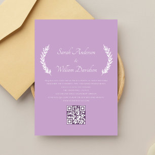 Elegant Purple Monogram QR Code Wedding Invitation