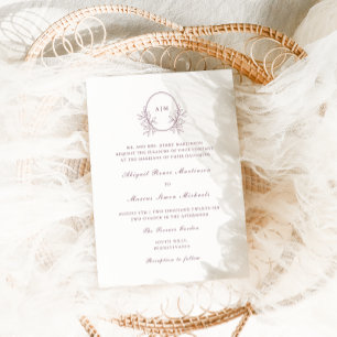 Elegant Purple Monogram QR Rsvp Photo Wedding Invitation