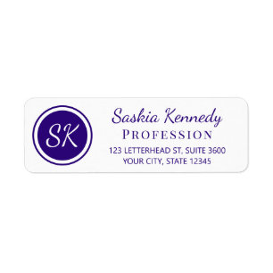 Elegant Purple Monogram Return Address
