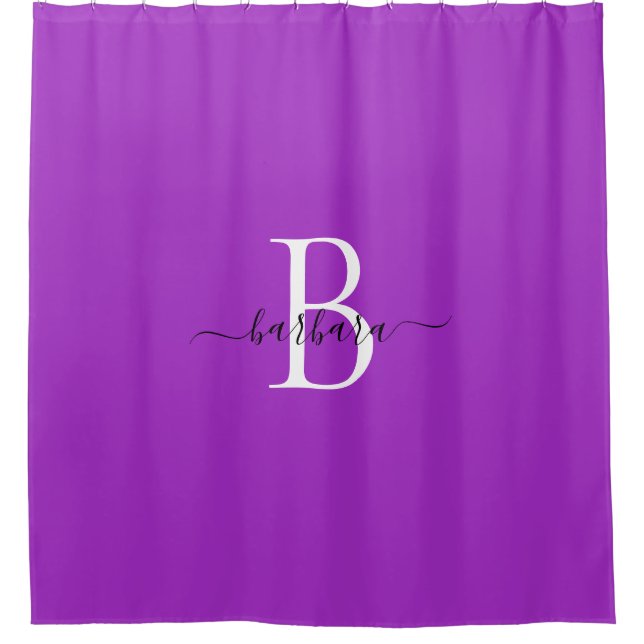 Elegant Purple Monogram Script Name Shower Curtain (Front)
