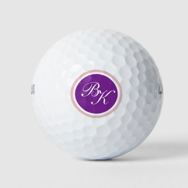 Elegant Purple Monogram Style Golf Balls (Front)