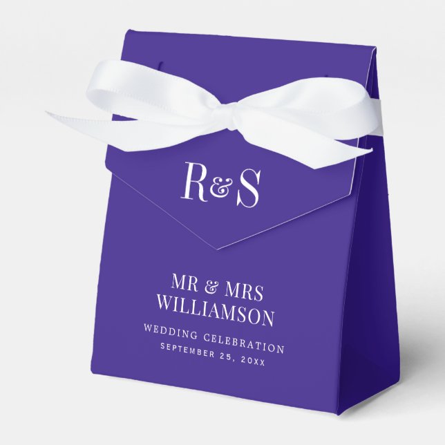 Elegant Purple Monogram Wedding Favour Box (Front Side)