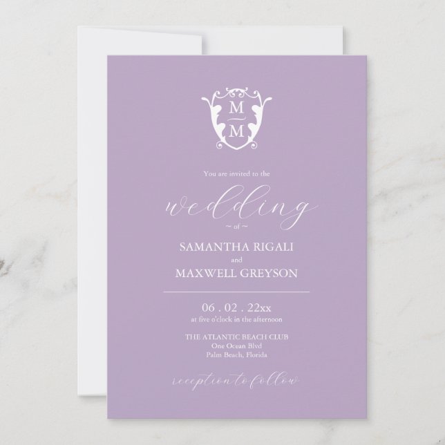 Elegant Purple Monogram Wedding Invitations (Front)