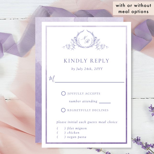 Elegant Purple Monogram with Watercolor RSVP Card (Creator Uploaded)