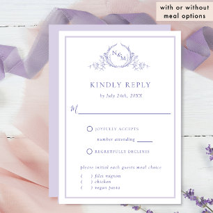 Elegant Purple Monogram With/ Without Meals RSVP