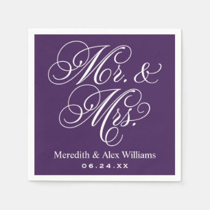 Elegant Purple Mr and Mrs Script Custom Monogram Napkin