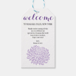 Elegant Purple Mum Floral Personalised Welcome Gift Tags