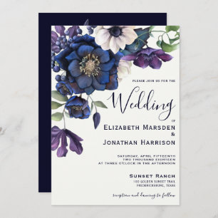 Elegant Purple Navy Blue Cream Vintage Floral Invi Invitation