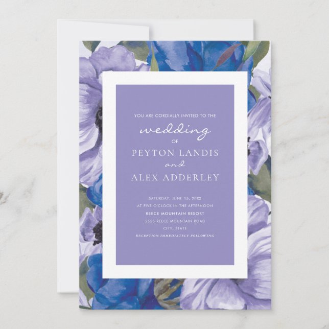 Elegant Purple Navy Dusty Blue Wedding Invitation (Front)
